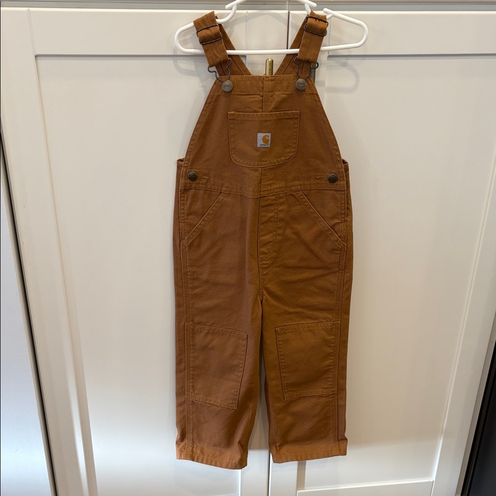 Carhartt Kids' Brown Canvas Overalls with Pocket Patch